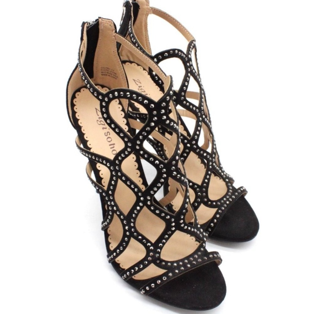 Zigi Soho black caged rhinestone stilettos.